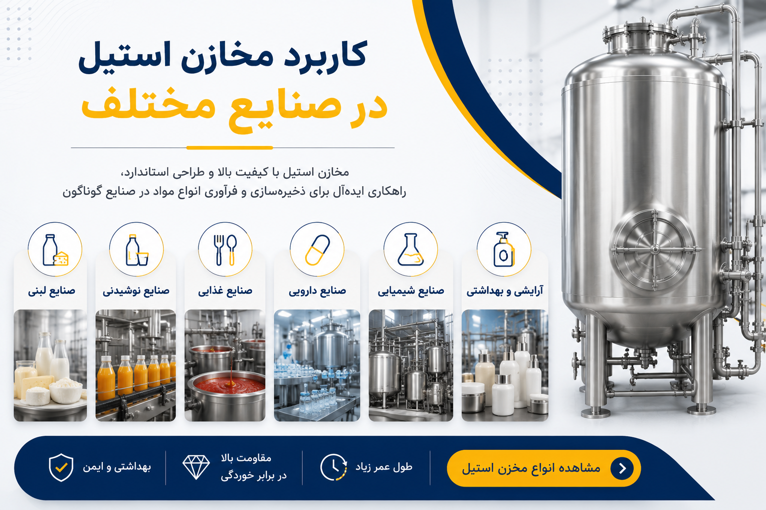 کاربرد مخازن استیل در صنایع مختلف